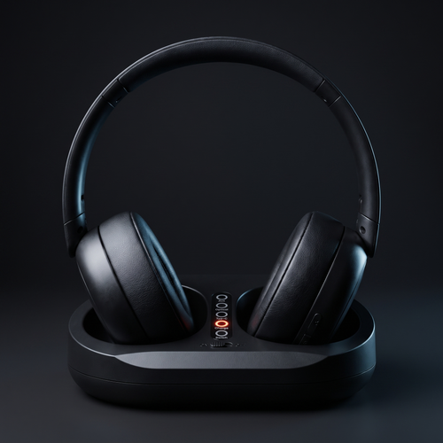 The headphones on the dock, front view